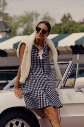 Navy Gingham Sleeveless Performance Seersucker May Golf Dress